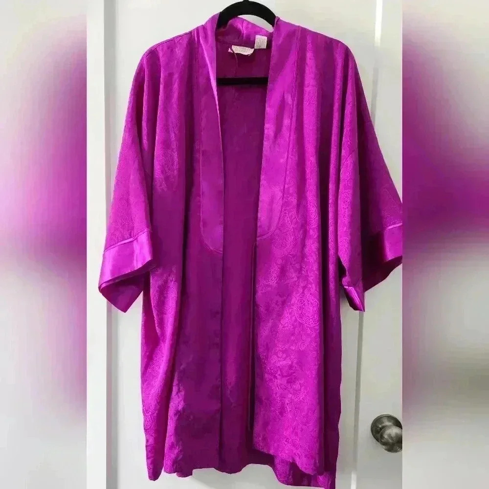 Victoria's Secret Vintage Gold Label Purple Satin Kimono Robe One Size